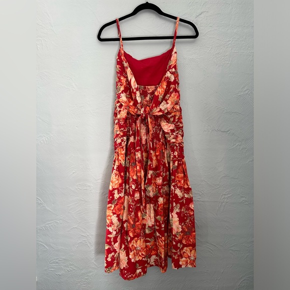 Posse Red Floral Raquel Linen-Blend Midi Dress - Picture 3 of 8